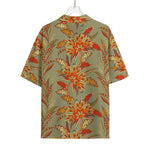 Vintage Orange Bohemian Floral Print Rayon Hawaiian Shirt