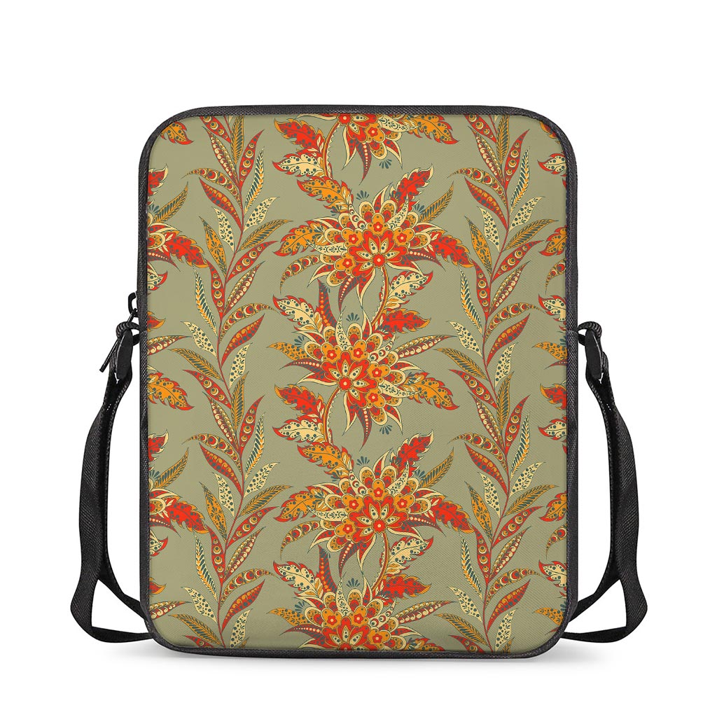 Vintage Orange Bohemian Floral Print Rectangular Crossbody Bag