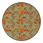Vintage Orange Bohemian Floral Print Round Floor Mat
