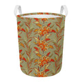 Vintage Orange Bohemian Floral Print Round Laundry Basket