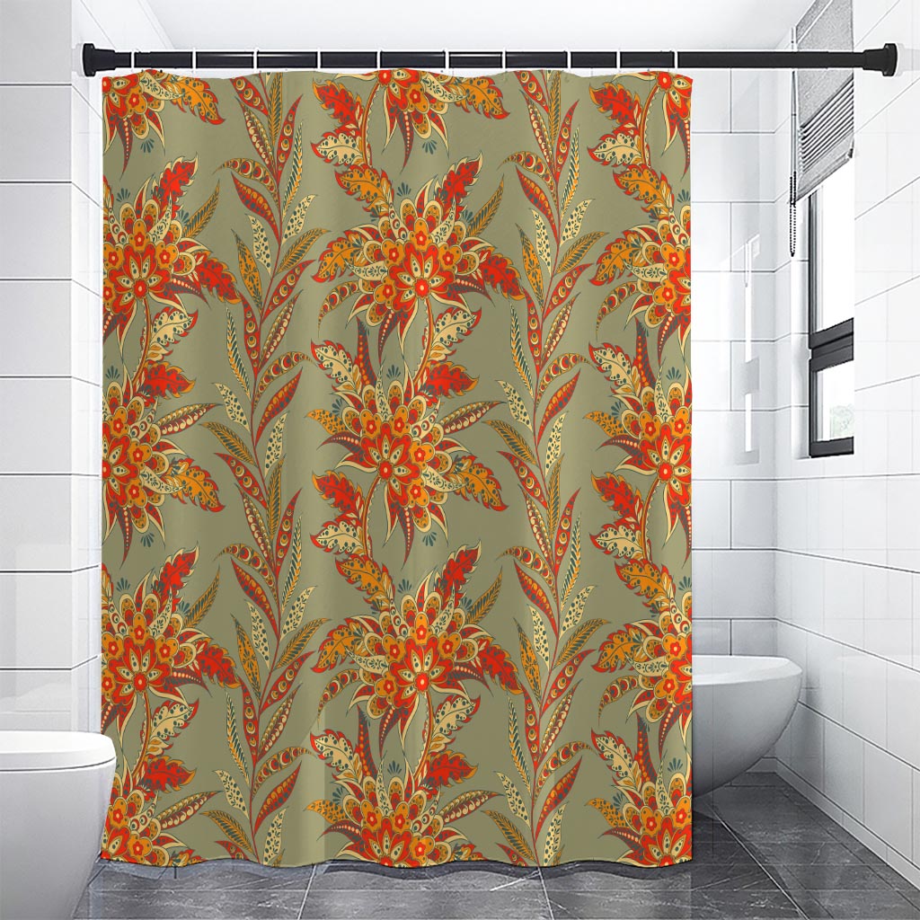 Vintage Orange Bohemian Floral Print Shower Curtain