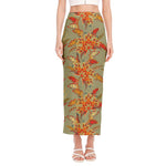 Vintage Orange Bohemian Floral Print Side Slit Maxi Skirt