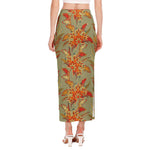 Vintage Orange Bohemian Floral Print Side Slit Maxi Skirt