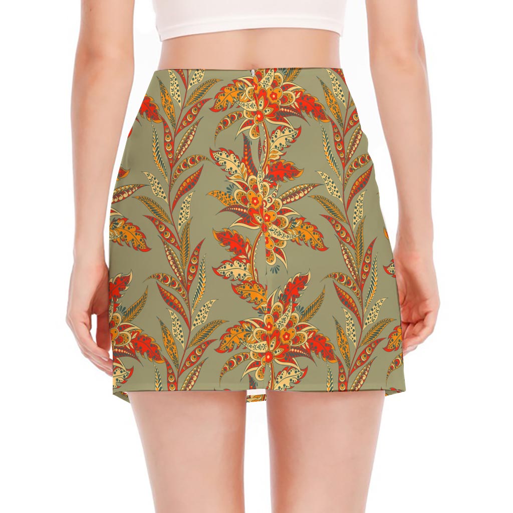 Vintage Orange Bohemian Floral Print Side Slit Mini Skirt