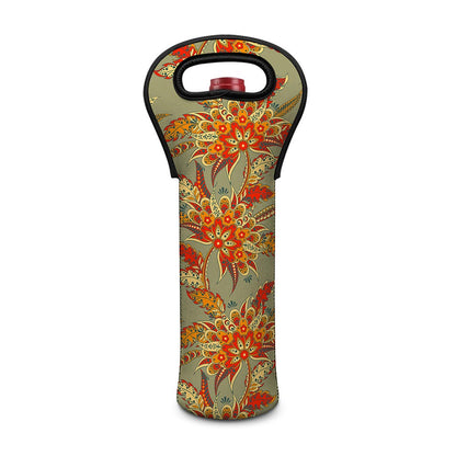 Vintage Orange Bohemian Floral Print Single Neoprene Wine Tote