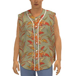 Vintage Orange Bohemian Floral Print Sleeveless Baseball Jersey