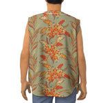 Vintage Orange Bohemian Floral Print Sleeveless Baseball Jersey