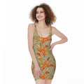 Vintage Orange Bohemian Floral Print Sleeveless Bodycon Dress