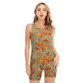 Vintage Orange Bohemian Floral Print Sleeveless One Piece Swimsuit