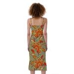 Vintage Orange Bohemian Floral Print Slim Fit Midi Cami Dress