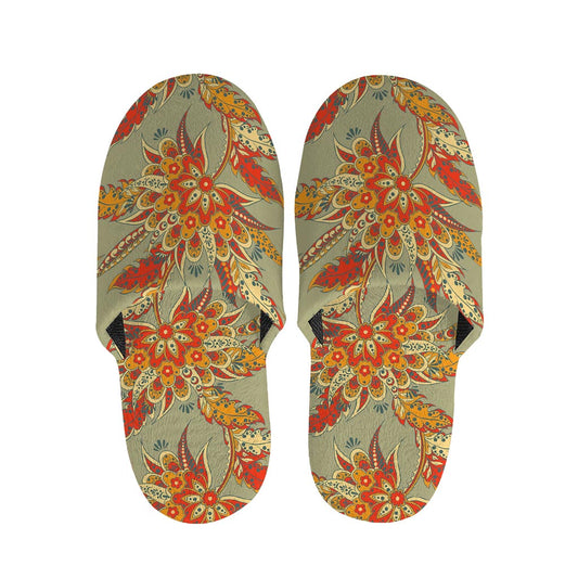Vintage Orange Bohemian Floral Print Slippers