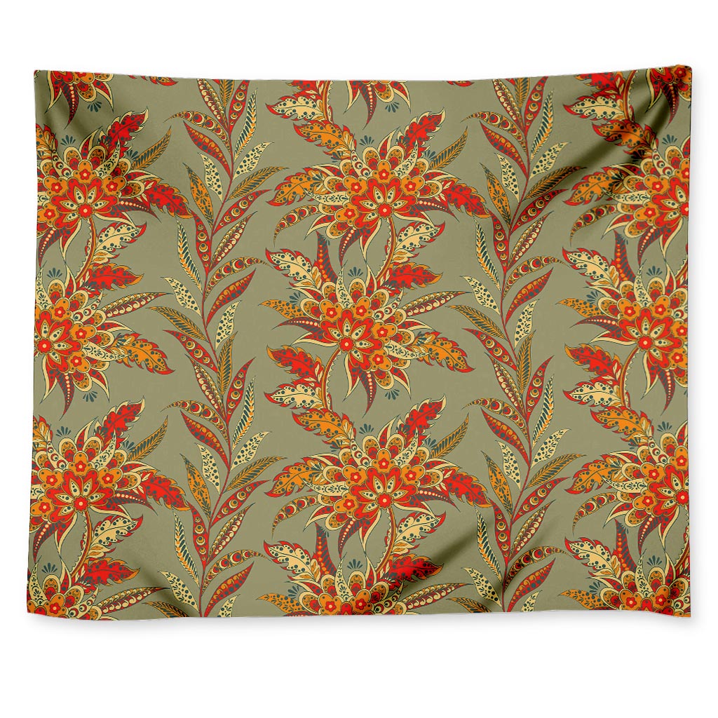 Vintage Orange Bohemian Floral Print Tapestry