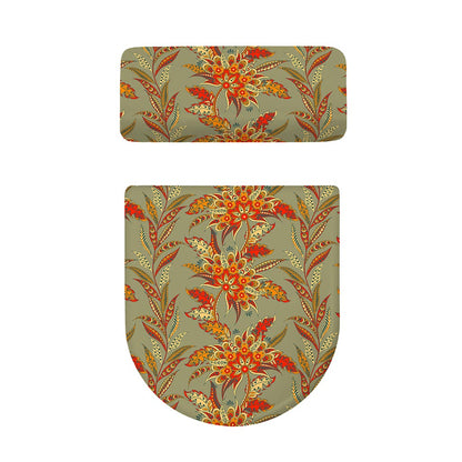 Vintage Orange Bohemian Floral Print Toilet Lid And Tank Cover Set
