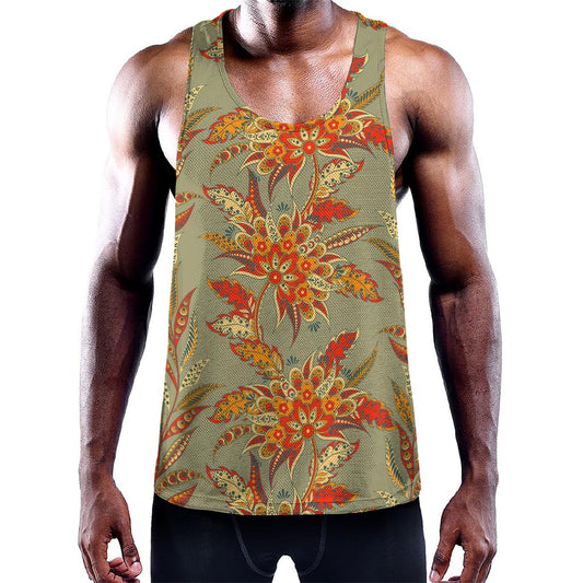 Vintage Orange Bohemian Floral Print Training Tank Top
