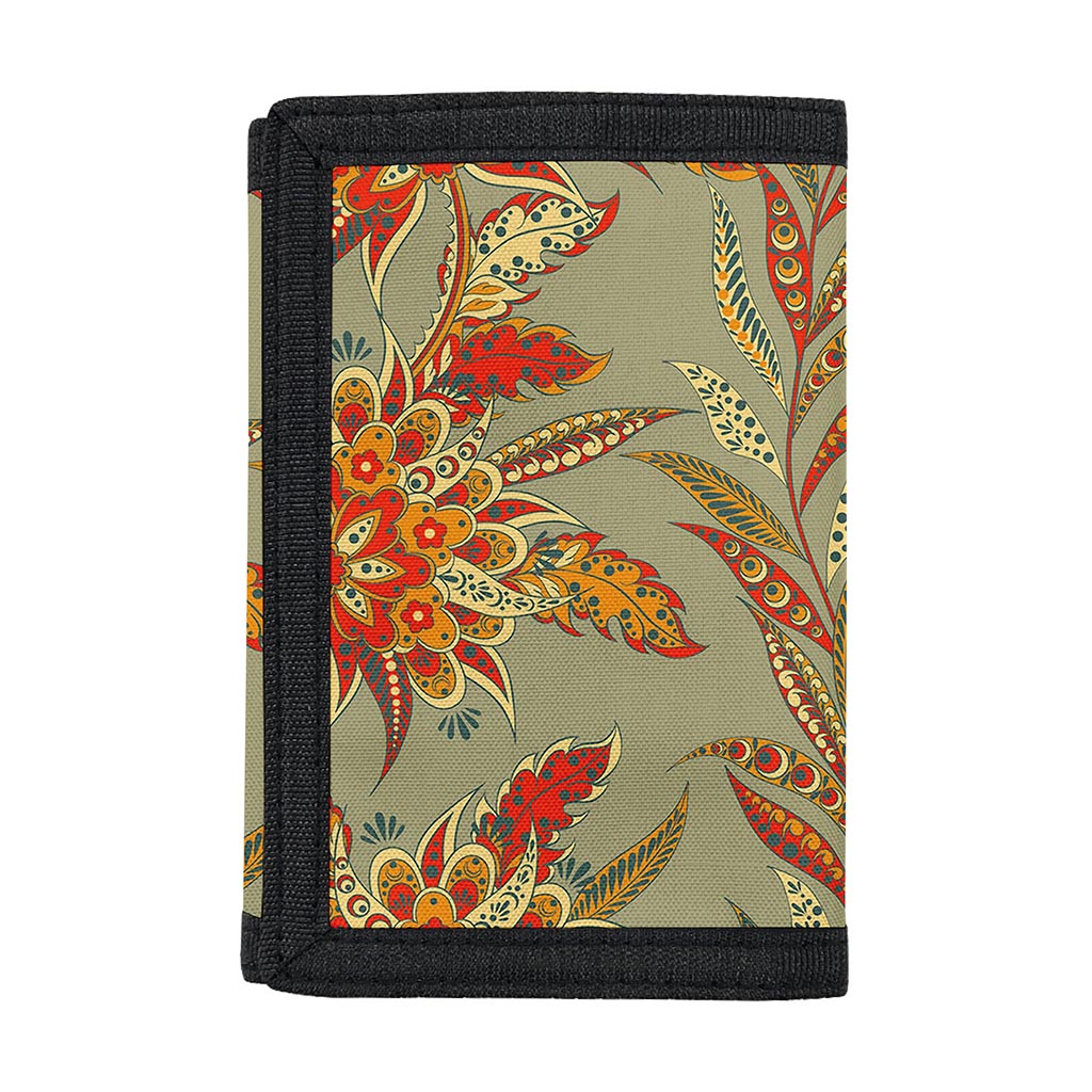 Vintage Orange Bohemian Floral Print Trifold Wallet
