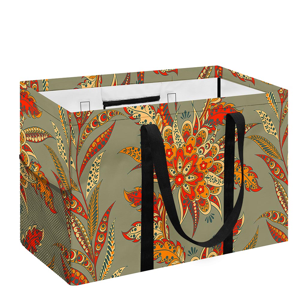 Vintage Orange Bohemian Floral Print Utility Tote Bag