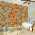 Vintage Orange Bohemian Floral Print Wall Sticker