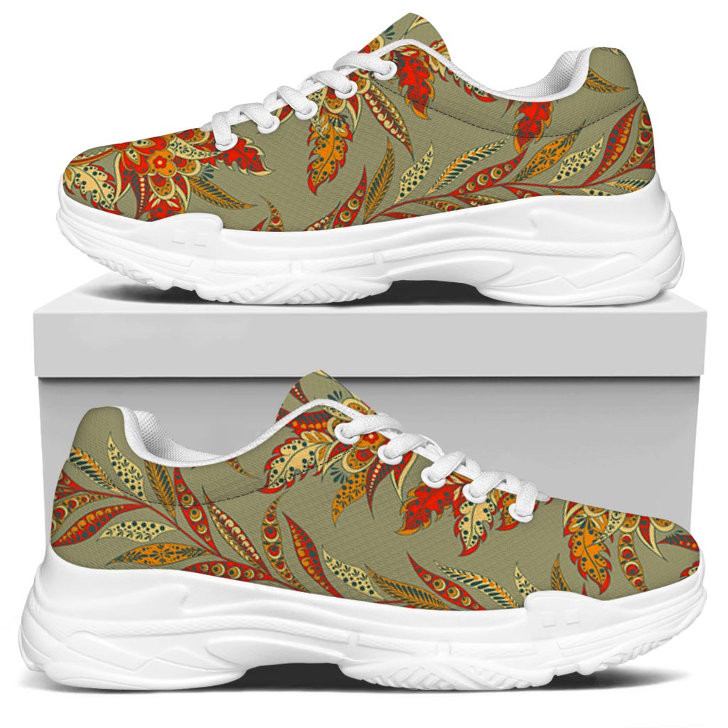 Vintage Orange Bohemian Floral Print White Chunky Shoes