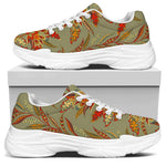Vintage Orange Bohemian Floral Print White Chunky Shoes