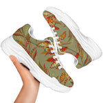 Vintage Orange Bohemian Floral Print White Chunky Shoes