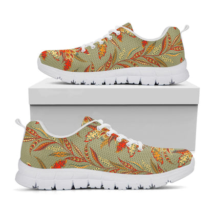 Vintage Orange Bohemian Floral Print White Running Shoes