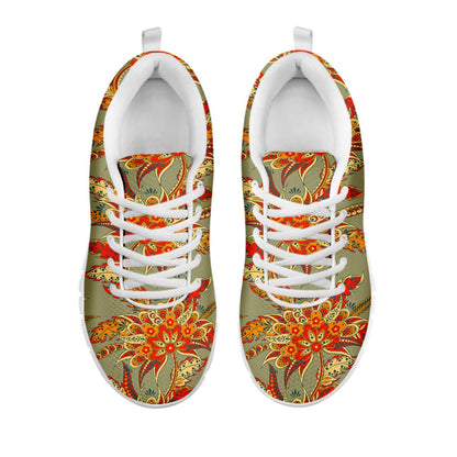 Vintage Orange Bohemian Floral Print White Running Shoes