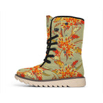 Vintage Orange Bohemian Floral Print Winter Boots