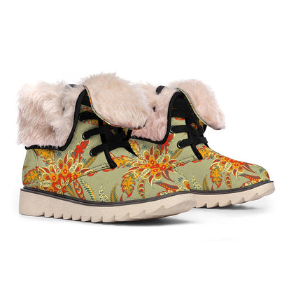 Vintage Orange Bohemian Floral Print Winter Boots