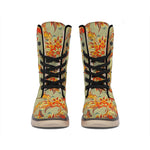 Vintage Orange Bohemian Floral Print Winter Boots