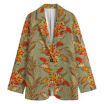 Vintage Orange Bohemian Floral Print Women's Blazer