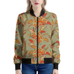 Vintage Orange Bohemian Floral Print Women's Bomber Jacket