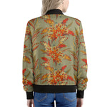 Vintage Orange Bohemian Floral Print Women's Bomber Jacket