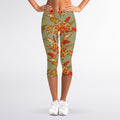Vintage Orange Bohemian Floral Print Women's Capri Leggings