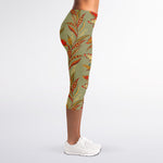 Vintage Orange Bohemian Floral Print Women's Capri Leggings
