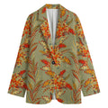Vintage Orange Bohemian Floral Print Women's Cotton Blazer