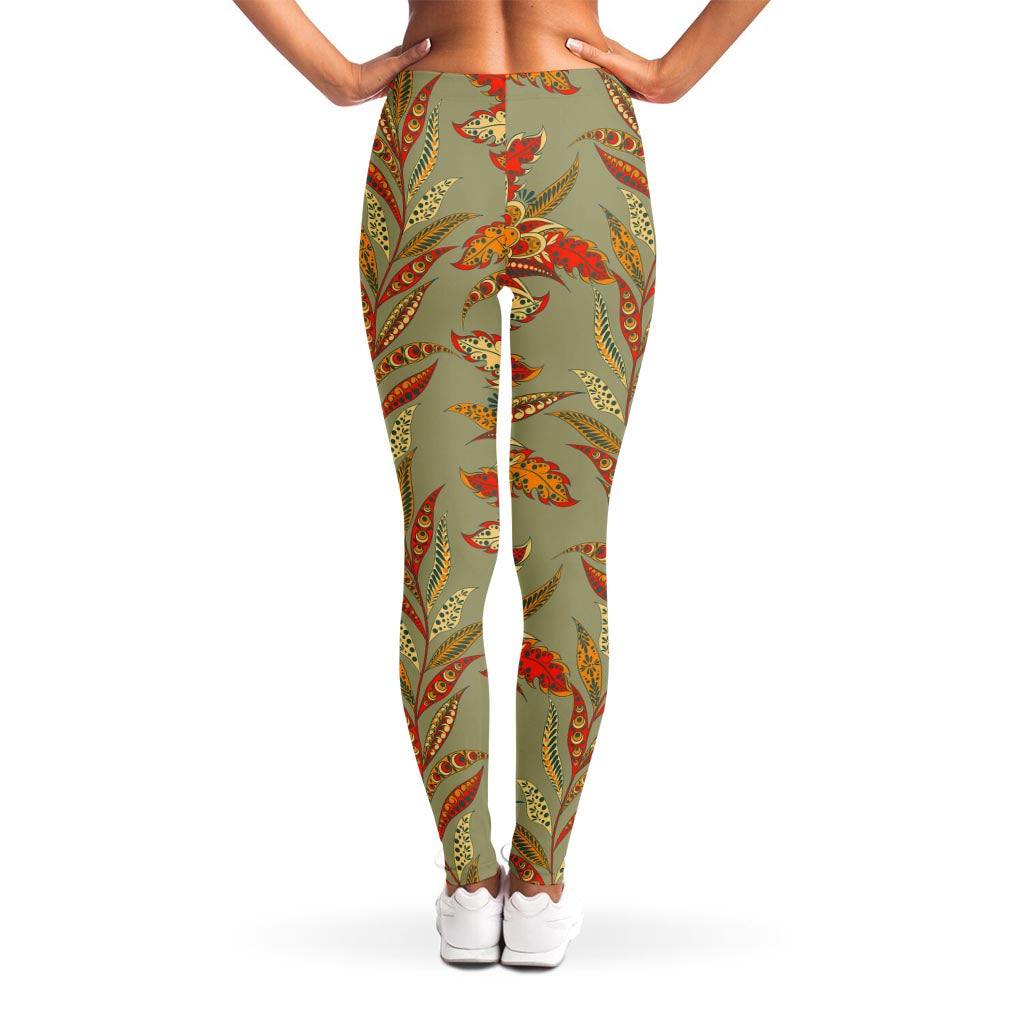 Vintage Orange Bohemian Floral Print Women's Leggings
