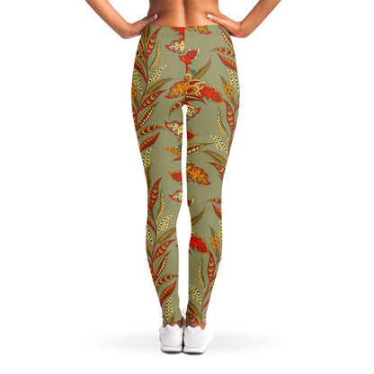 Vintage Orange Bohemian Floral Print Women's Leggings
