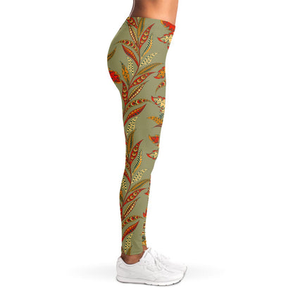 Vintage Orange Bohemian Floral Print Women's Leggings