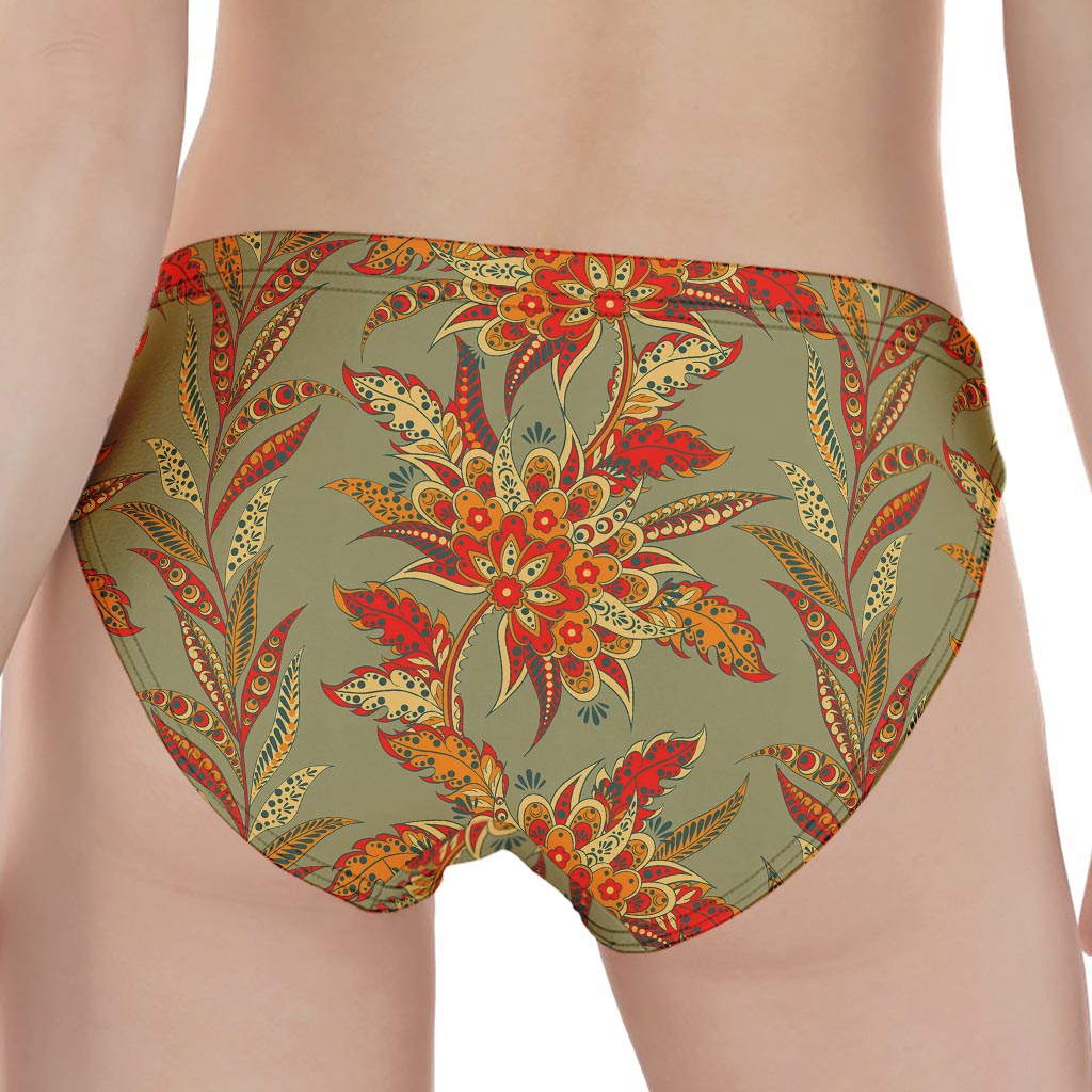 Vintage Orange Bohemian Floral Print Women's Panties