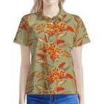 Vintage Orange Bohemian Floral Print Women's Polo Shirt