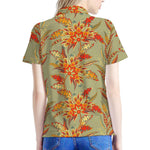 Vintage Orange Bohemian Floral Print Women's Polo Shirt
