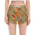 Vintage Orange Bohemian Floral Print Women's Split Running Shorts
