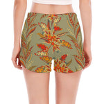 Vintage Orange Bohemian Floral Print Women's Split Running Shorts