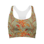 Vintage Orange Bohemian Floral Print Women's Sports Bra