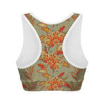 Vintage Orange Bohemian Floral Print Women's Sports Bra