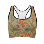Vintage Orange Bohemian Floral Print Women's Sports Bra