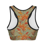 Vintage Orange Bohemian Floral Print Women's Sports Bra