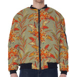 Vintage Orange Bohemian Floral Print Zip Sleeve Bomber Jacket