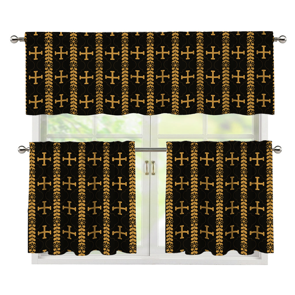 Vintage Orthodox Pattern Print 3 Piece Kitchen Curtains