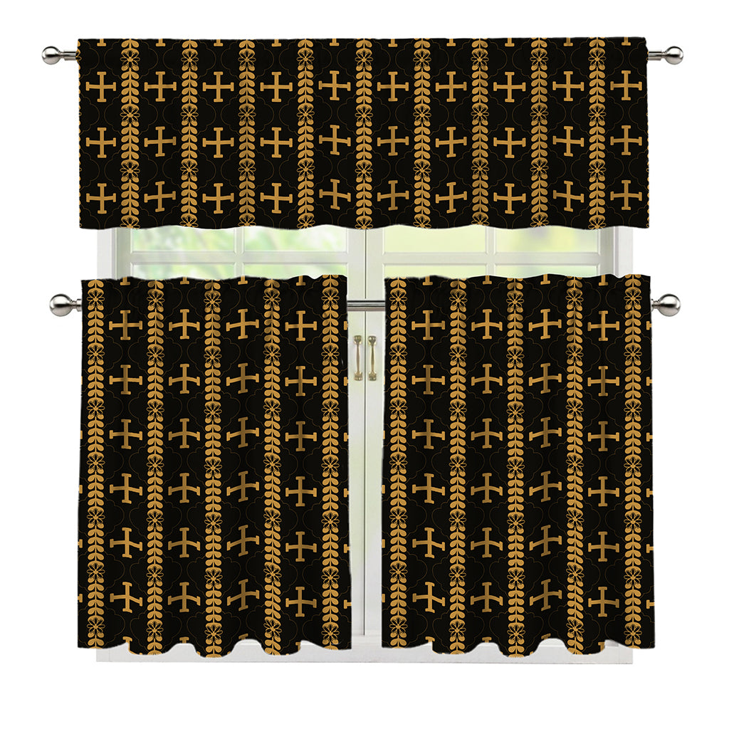 Vintage Orthodox Pattern Print 3 Piece Kitchen Curtains